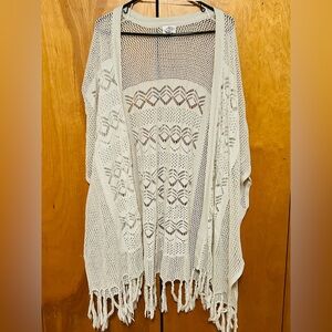 St. John's Bay Open-Knit Fringe  Bottom Poncho - Cream